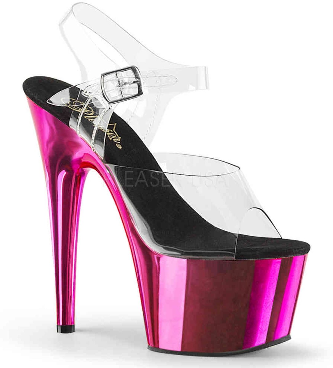 EU 35 = US 5 | ADORE-708 | 7 Heel, 2 3/4 PF Ankle Strap Sandal w/ Chrome Plated Btm